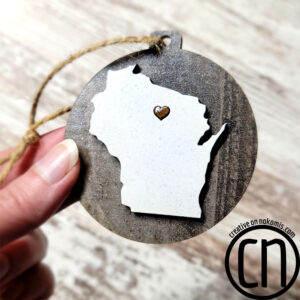 Wisconsin Heart Ornaments – with Your City! SET OF 3