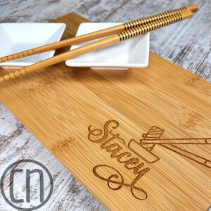 Engraved Bamboo Sushi Serving Set