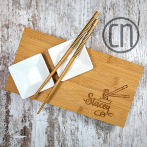 Engraved Bamboo Sushi Serving Set